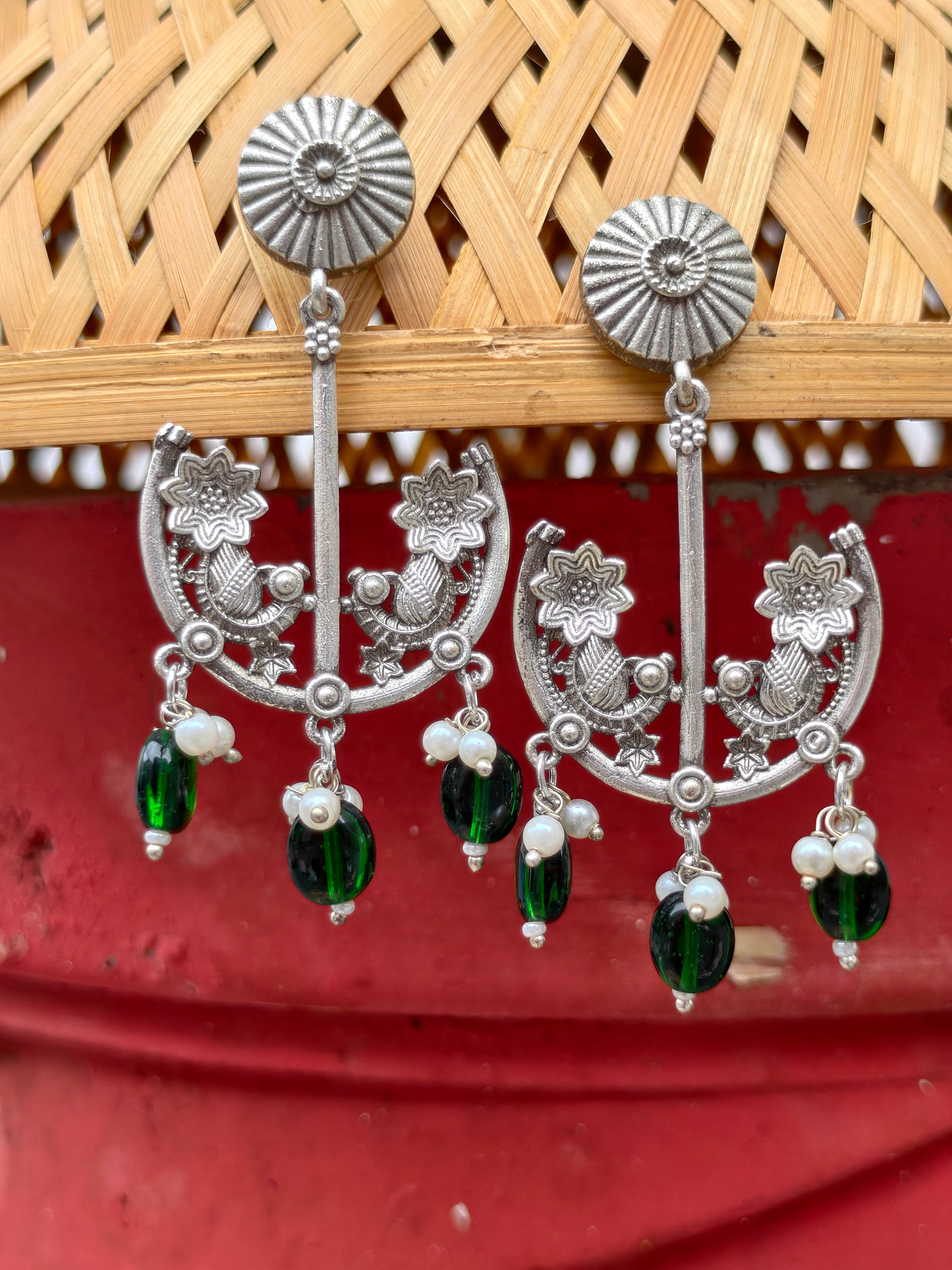 Green mayur chandbali