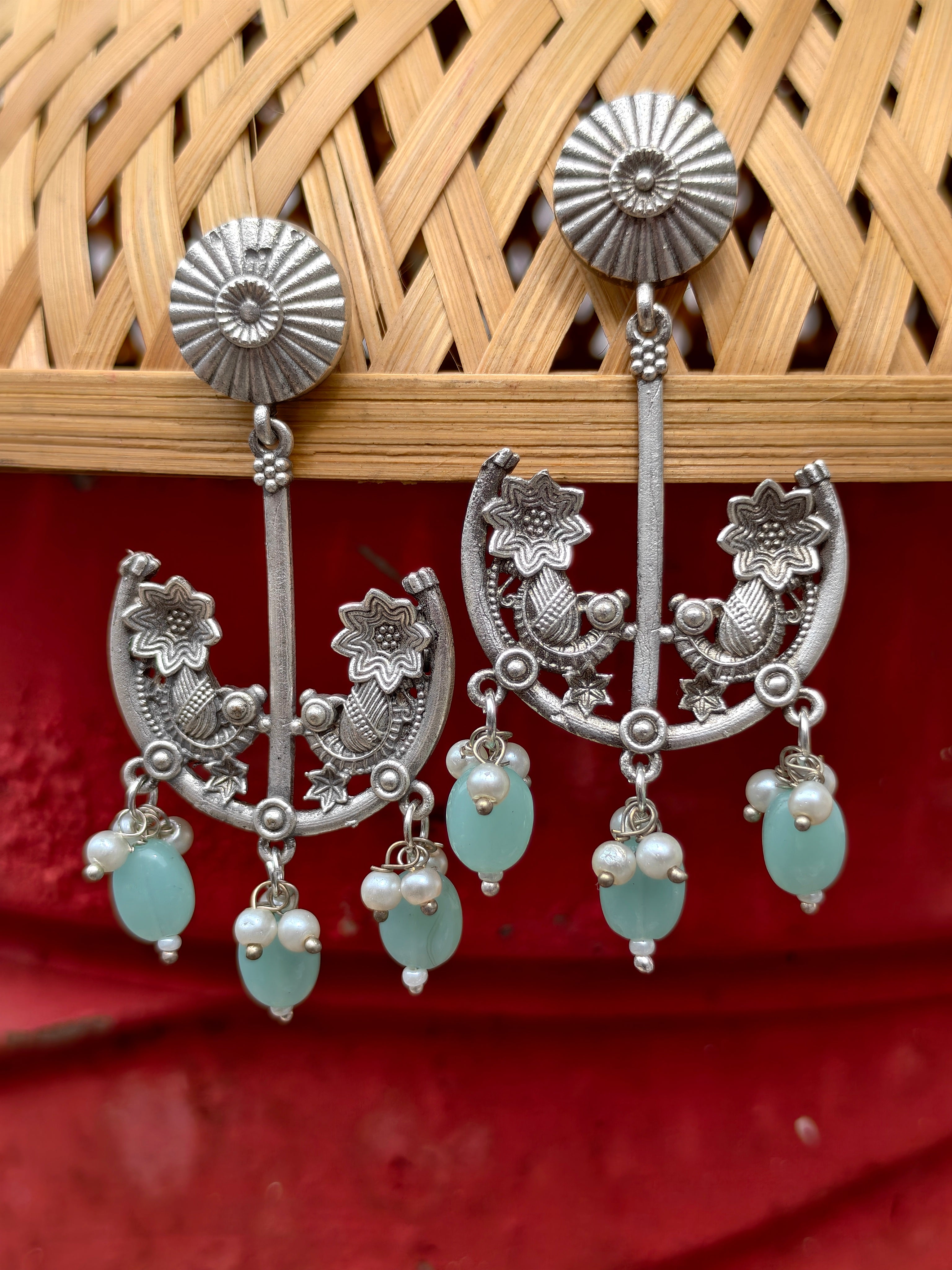 Aqua-blue mayur chandbali