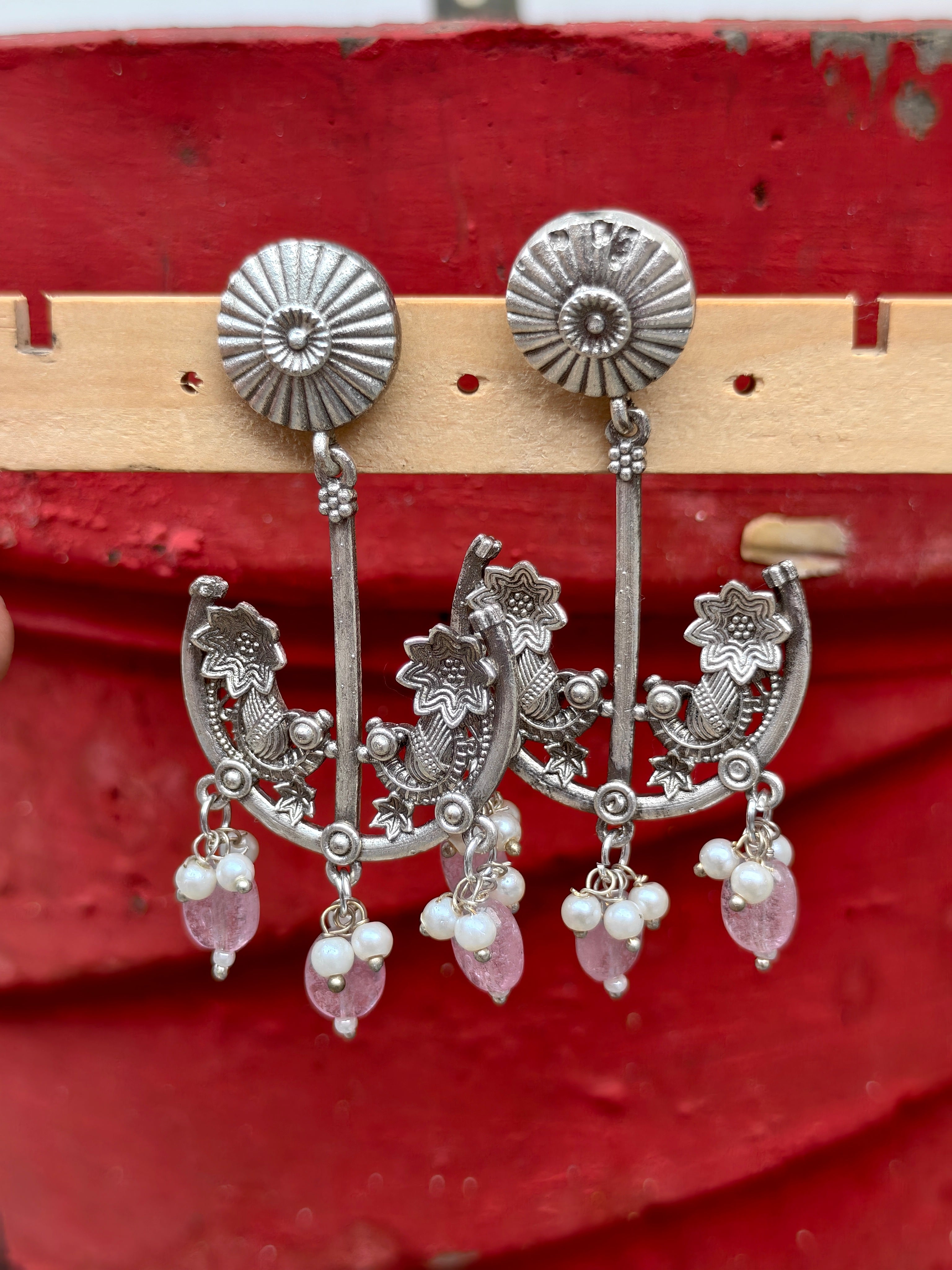 Blush-pink mayur chandbali