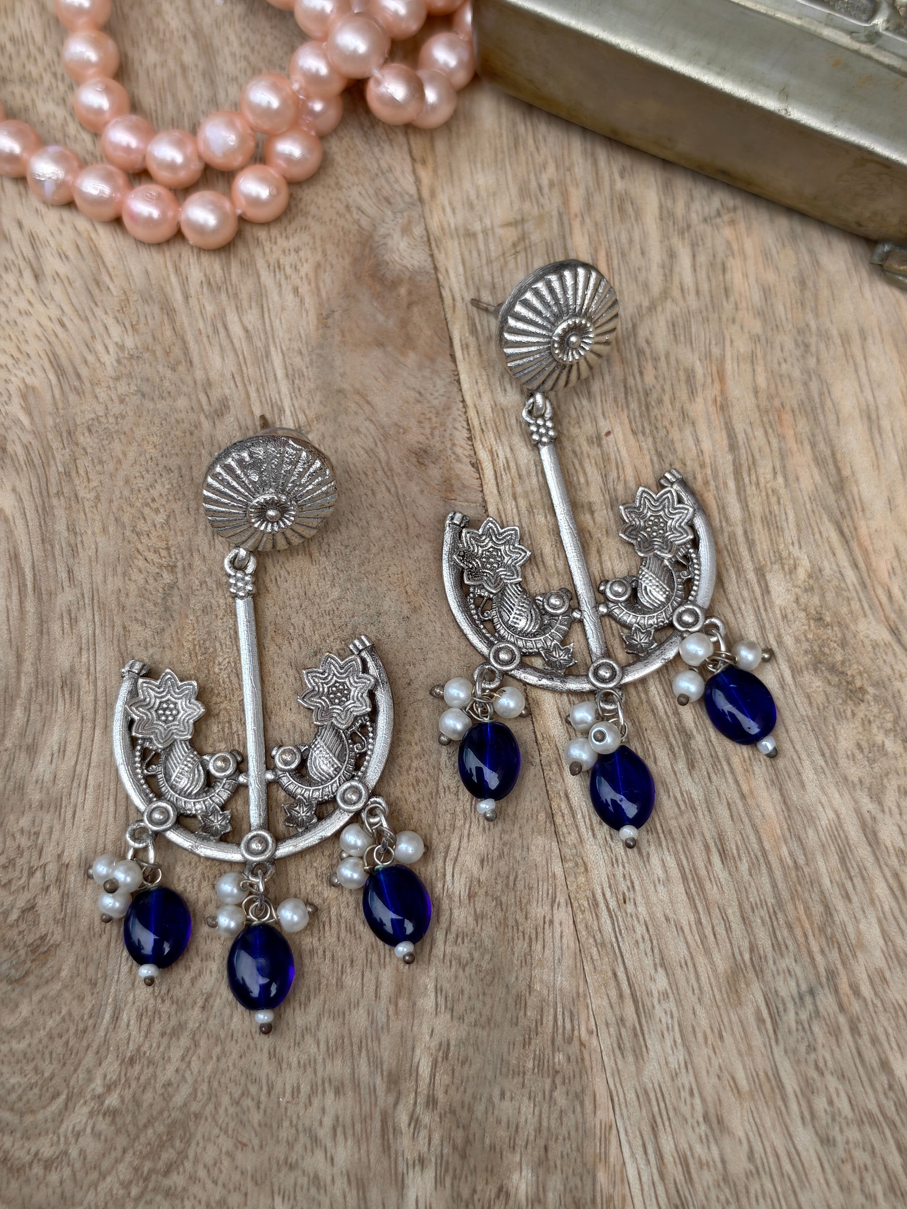 Sapphire-blue mayur chandbali