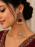 Red chain-drop jhumki
