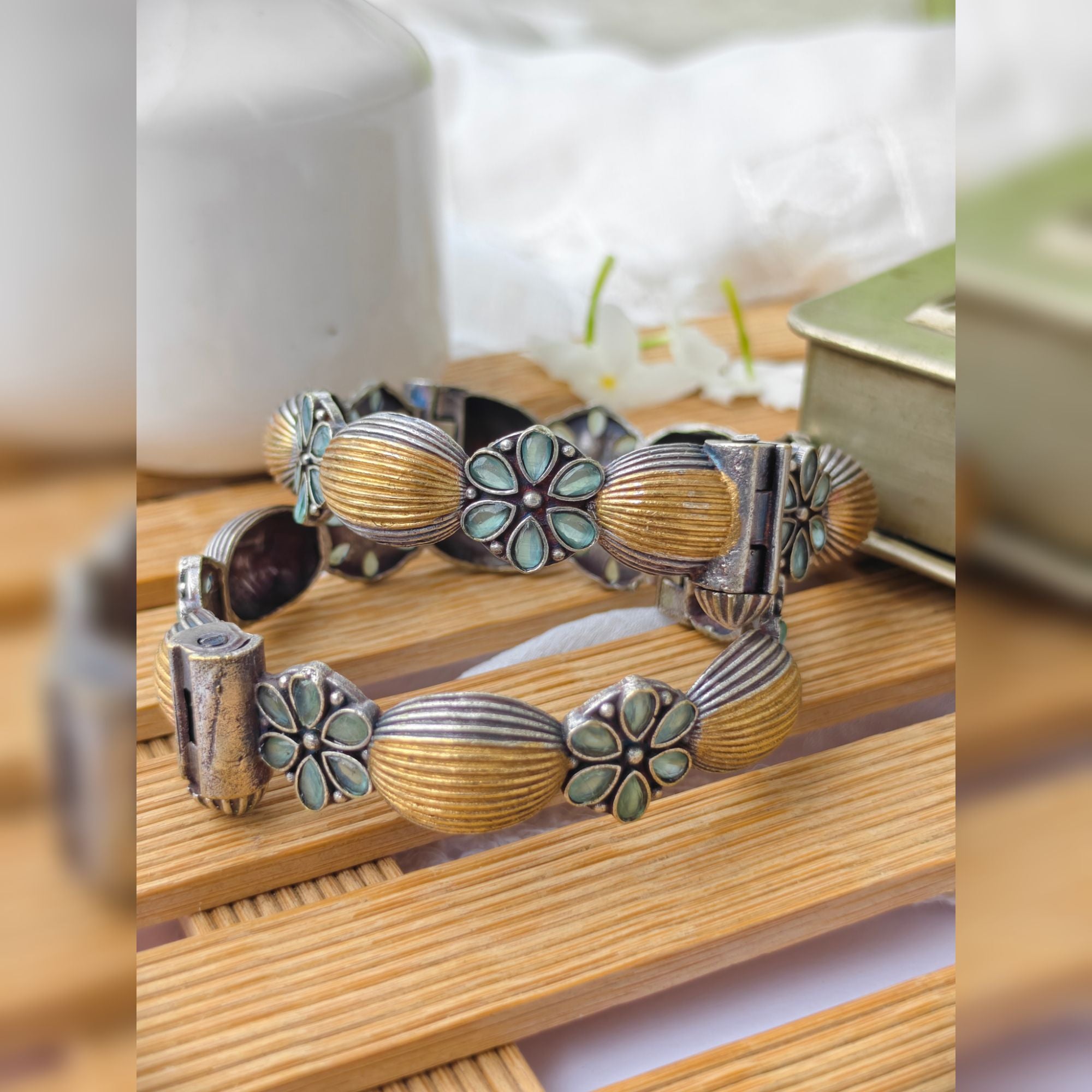 Gargi - Dual Tone Plating Pestal Green Brass Bangle Kada