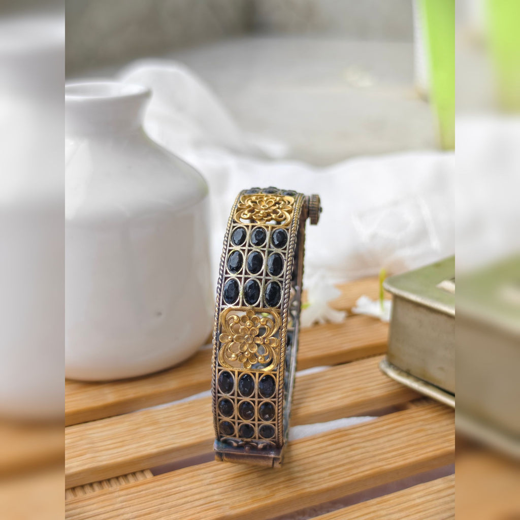 Aarna - Dual Tone Plating Black Stone Brass Bangle Kada