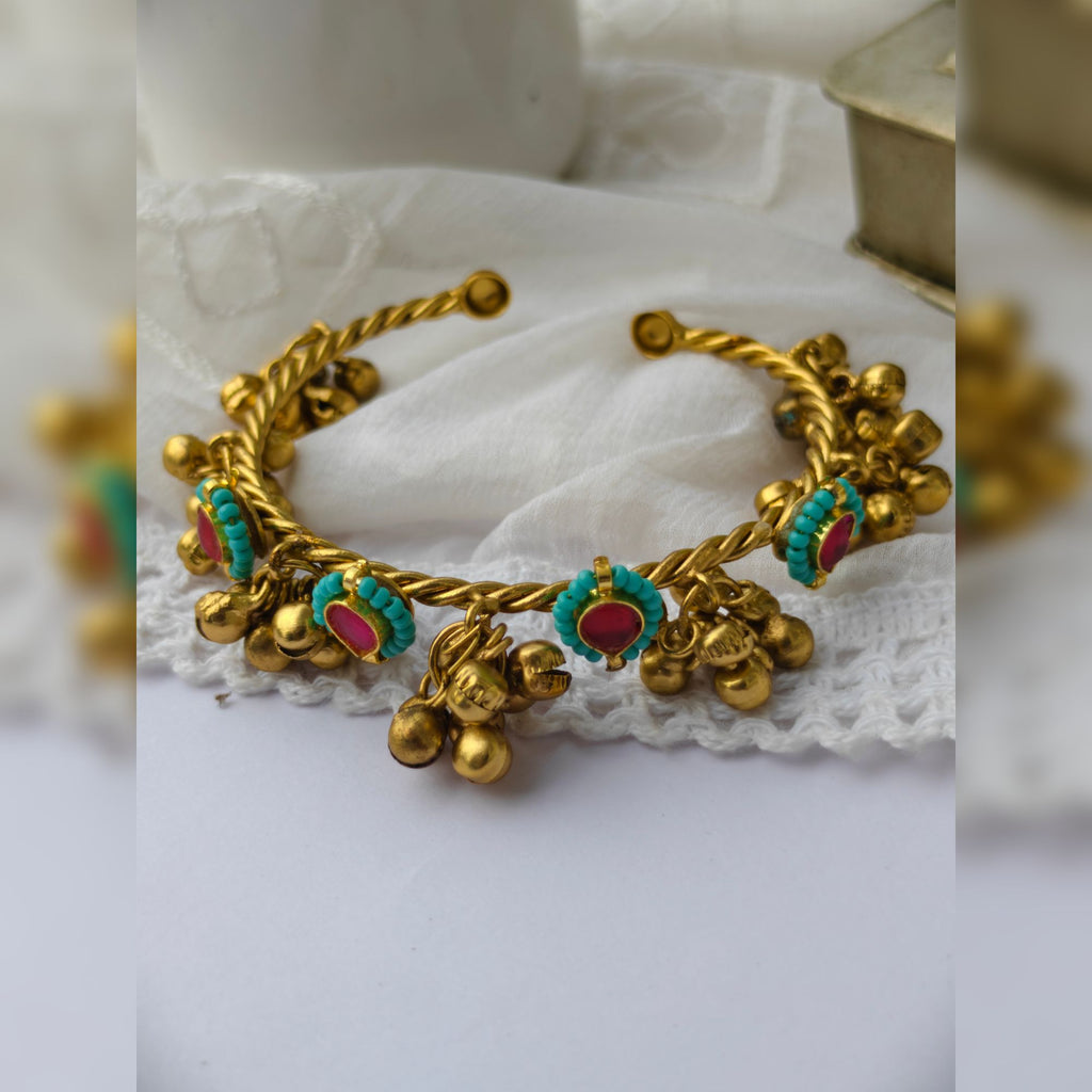 Maahi Golden- turquoise Ghungroo Bracelet