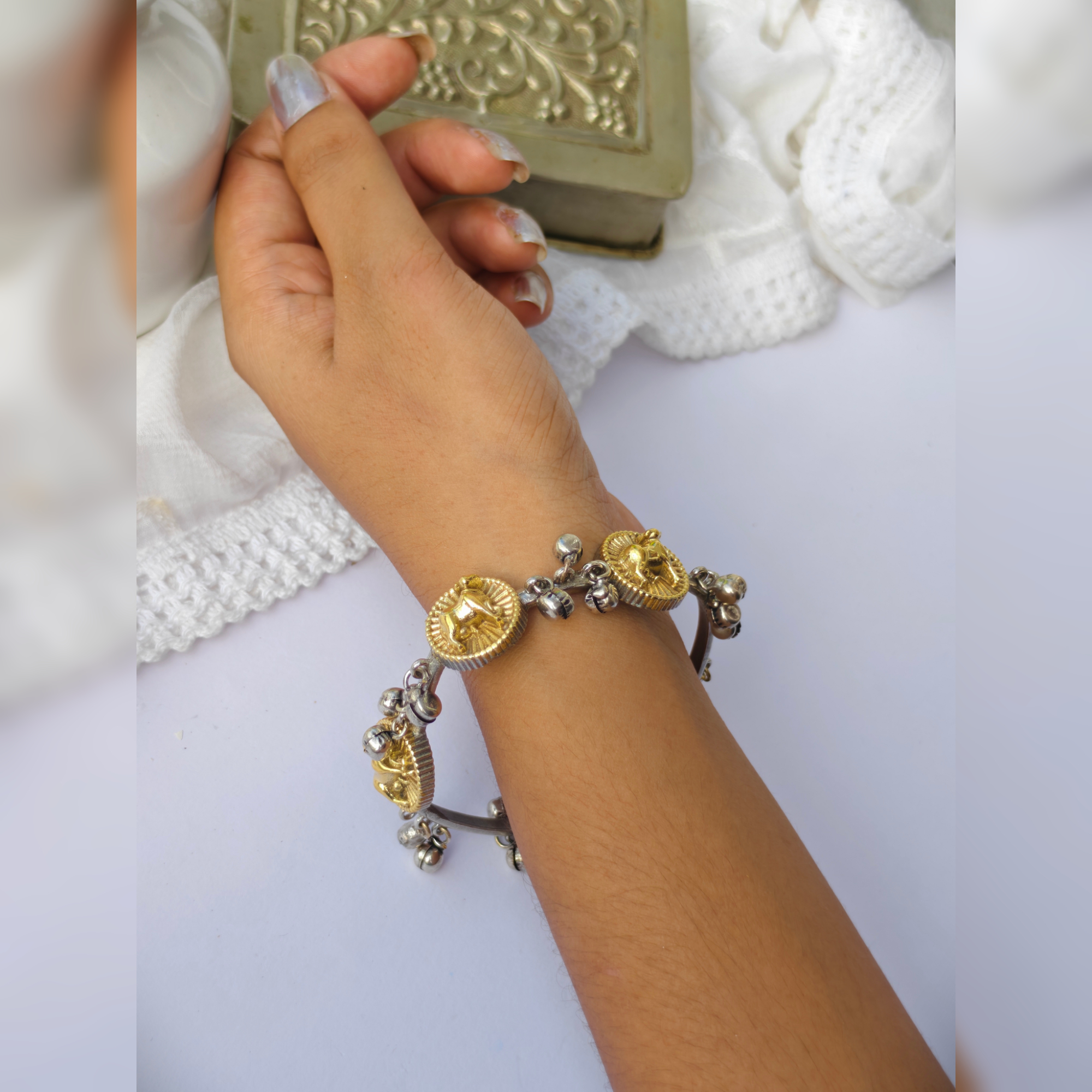 Aarika Dual Tone Cow Ghungroo Bangle Kada