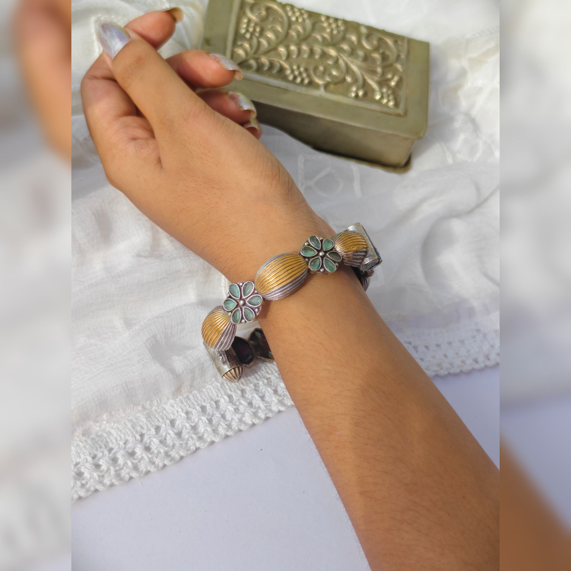Gargi - Dual Tone Plating Pestal Green Brass Bangle Kada