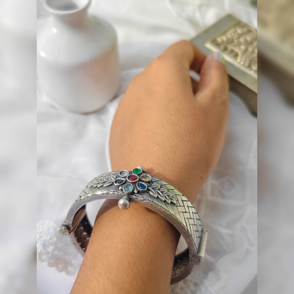 Pallavi Brass Silver Plated Kada Bangle
