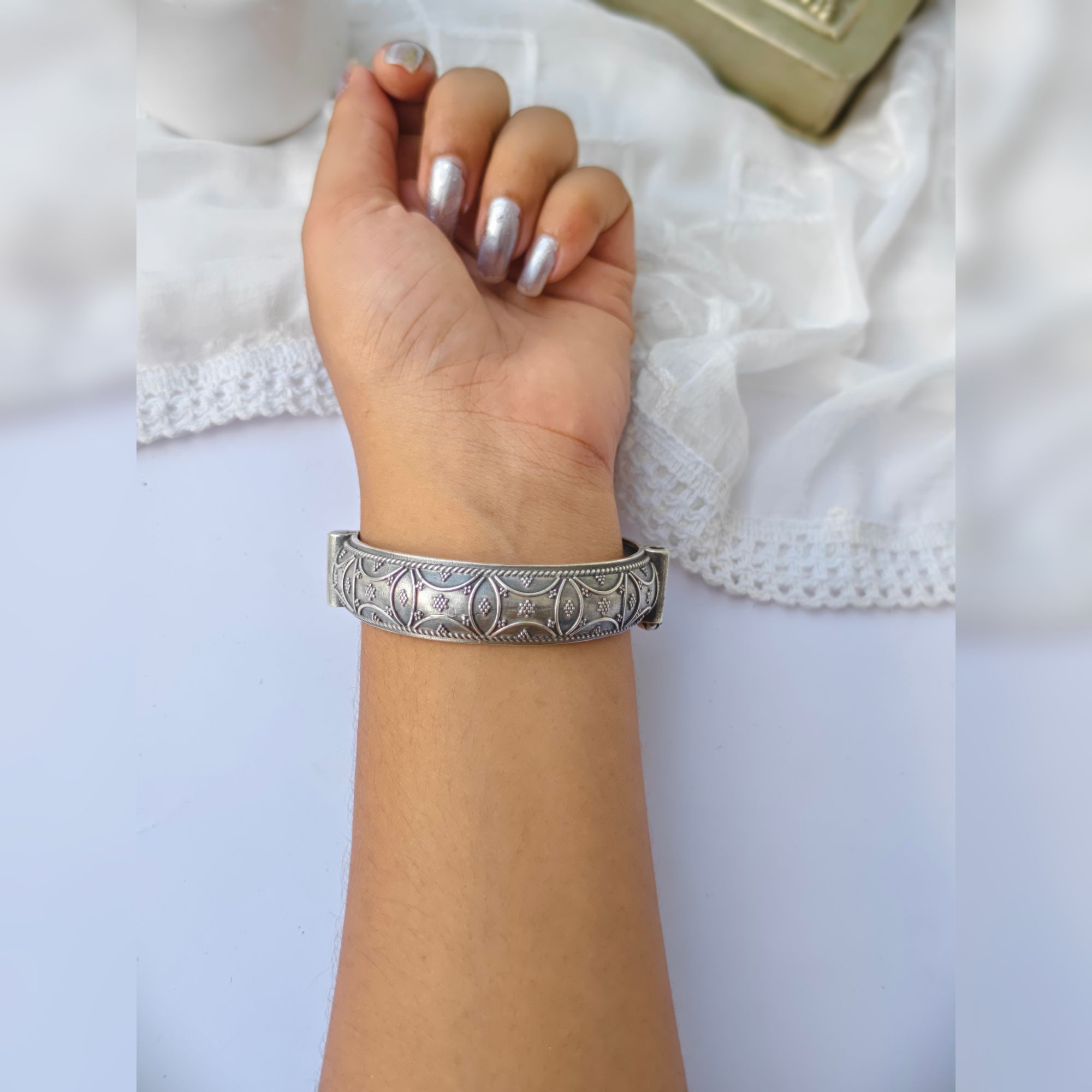 Raahi  - Brass Silver Plated Kada Bangle