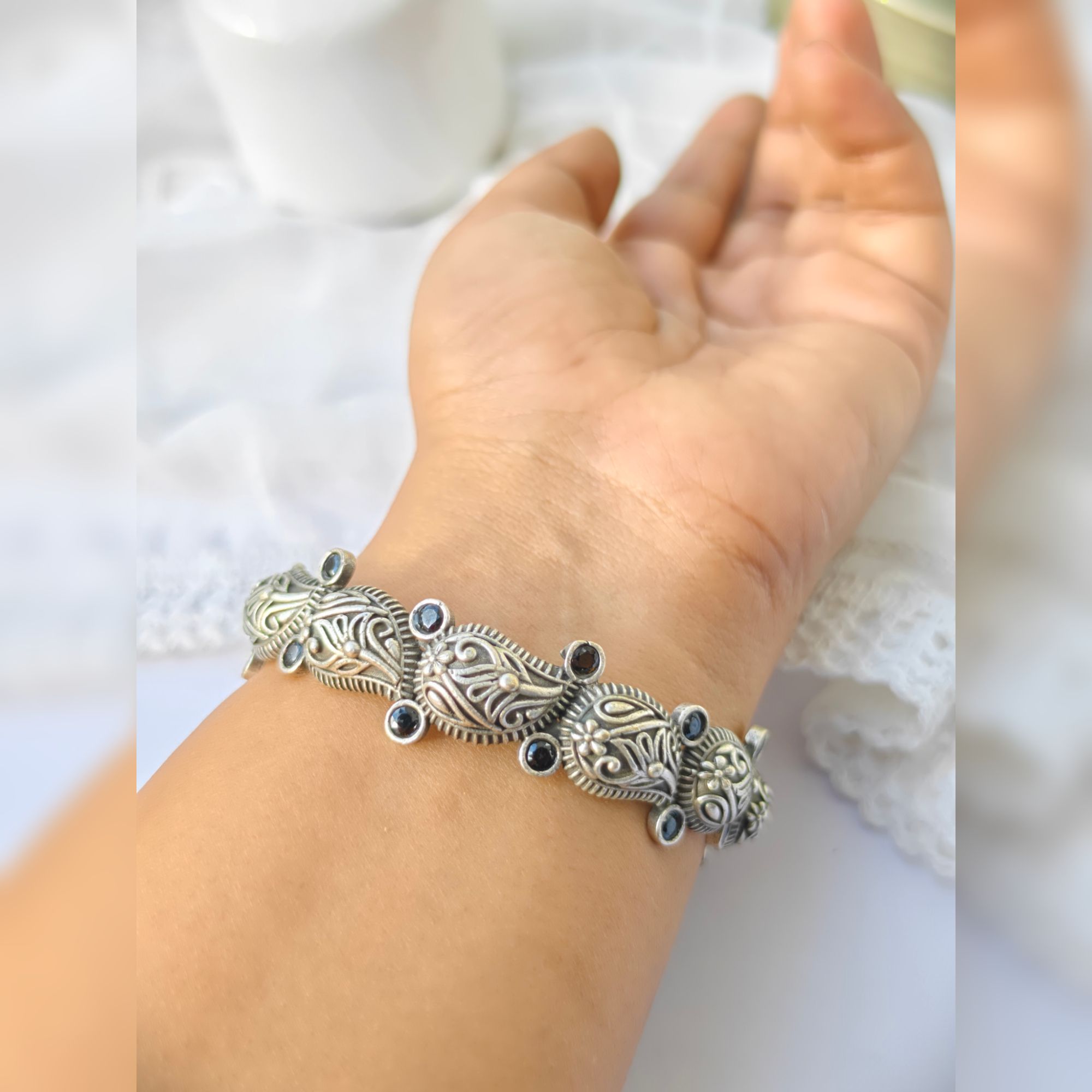 Vyomi Brass Silver Plated Kada Bangle