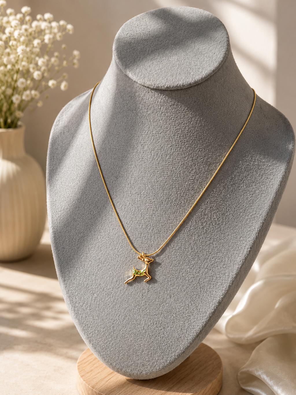 Enamel Deer Charm Necklace