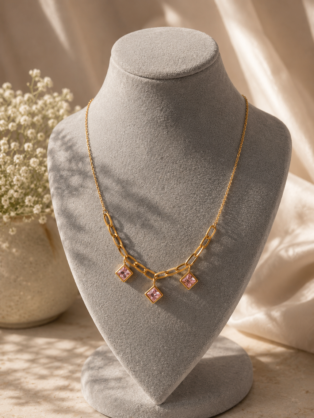 Pink CZ Charm Necklace