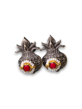 Oxidized Pomegranate Stud Earrings with Red Stone & Pearl Detailing