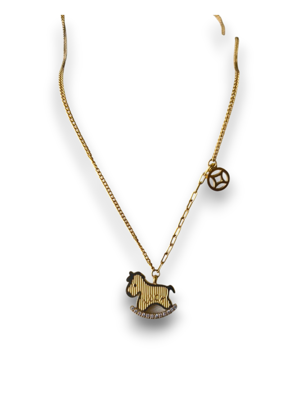 Gold-Tone Rocking Horse Pendant Necklace for Women