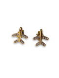 Gold Airplane Crystal Stud Earrings for Women | Travel-Inspired Statement Jewelry