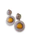 Oxidised Silver Yellow Stone Drop Earrings for Women | Ethnic Statement Jewelry