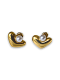 Gold Heart Pearl Stud Earrings for Women | Minimal Elegant Jewelry