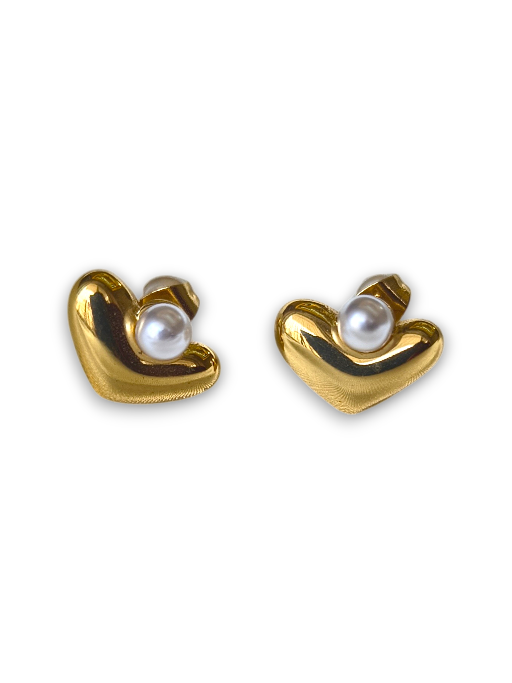 Gold Heart Pearl Stud Earrings for Women | Minimal Elegant Jewelry