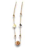 Gold-Tone Floral Charm Bracelet with Crystal Accents for Women