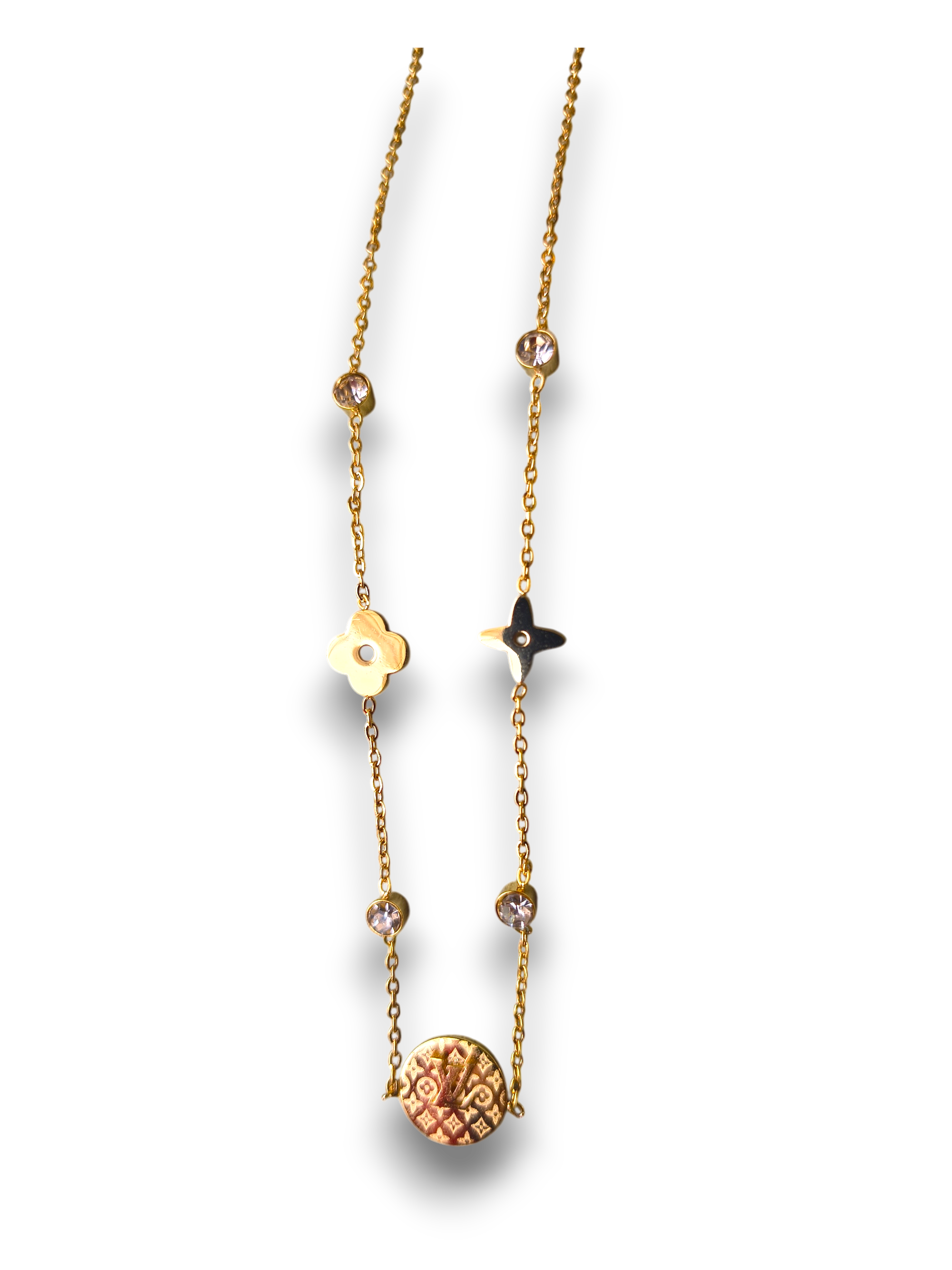 Gold-Tone Floral Charm Bracelet with Crystal Accents for Women